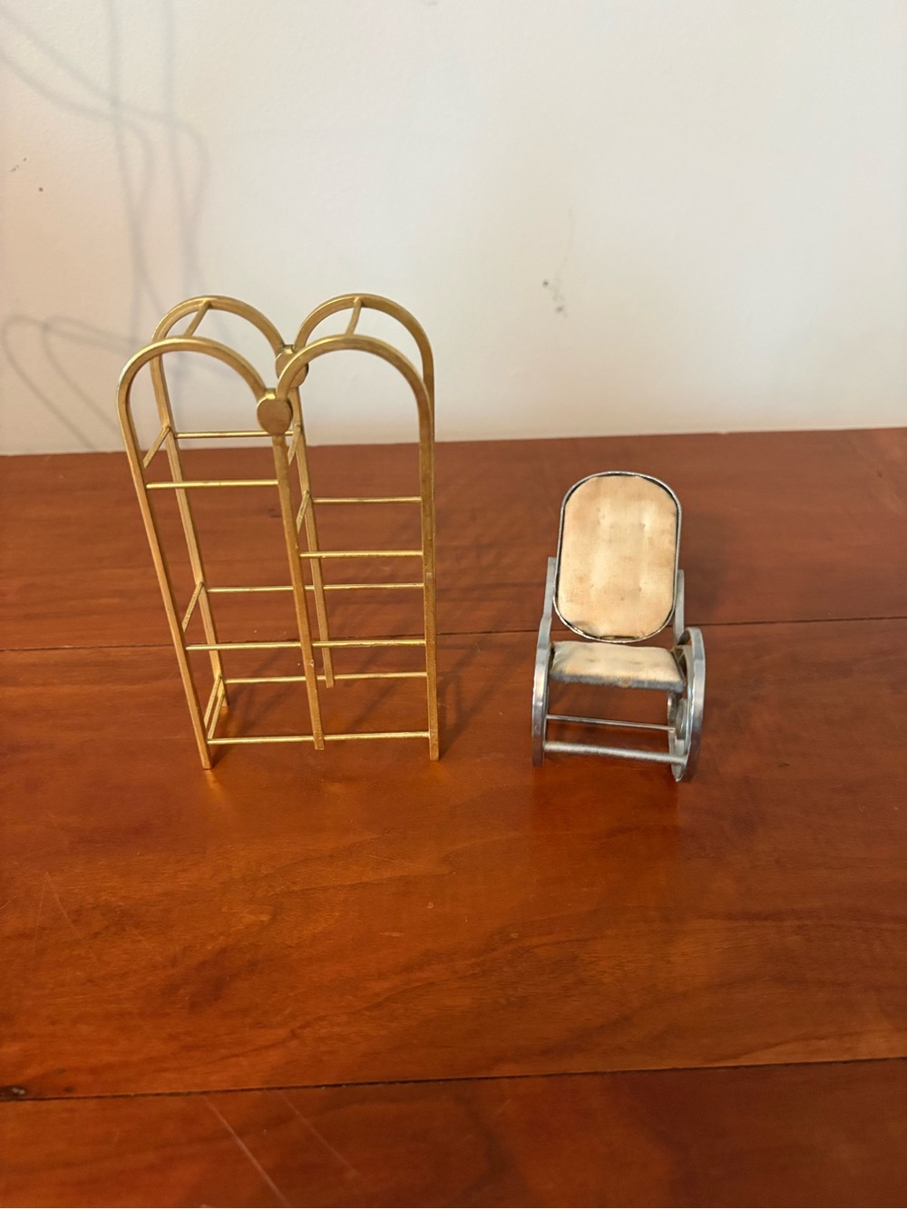 Miniature Metal Rocking Chair & Gold Rack Dollhouse Furniture - Picture 2 of 9